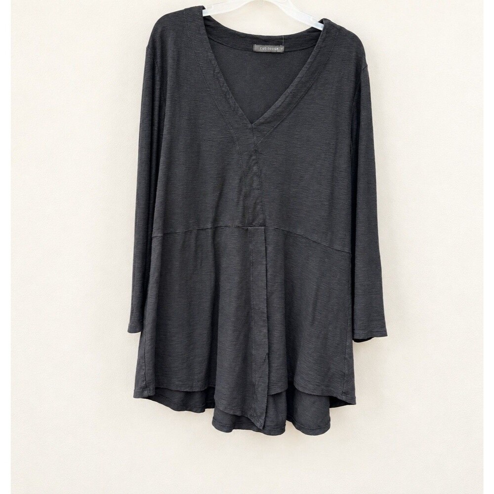 Cut Loose Womens L Black V Neck Tunic Top Long Sleeve Layered Hem Lagenlook